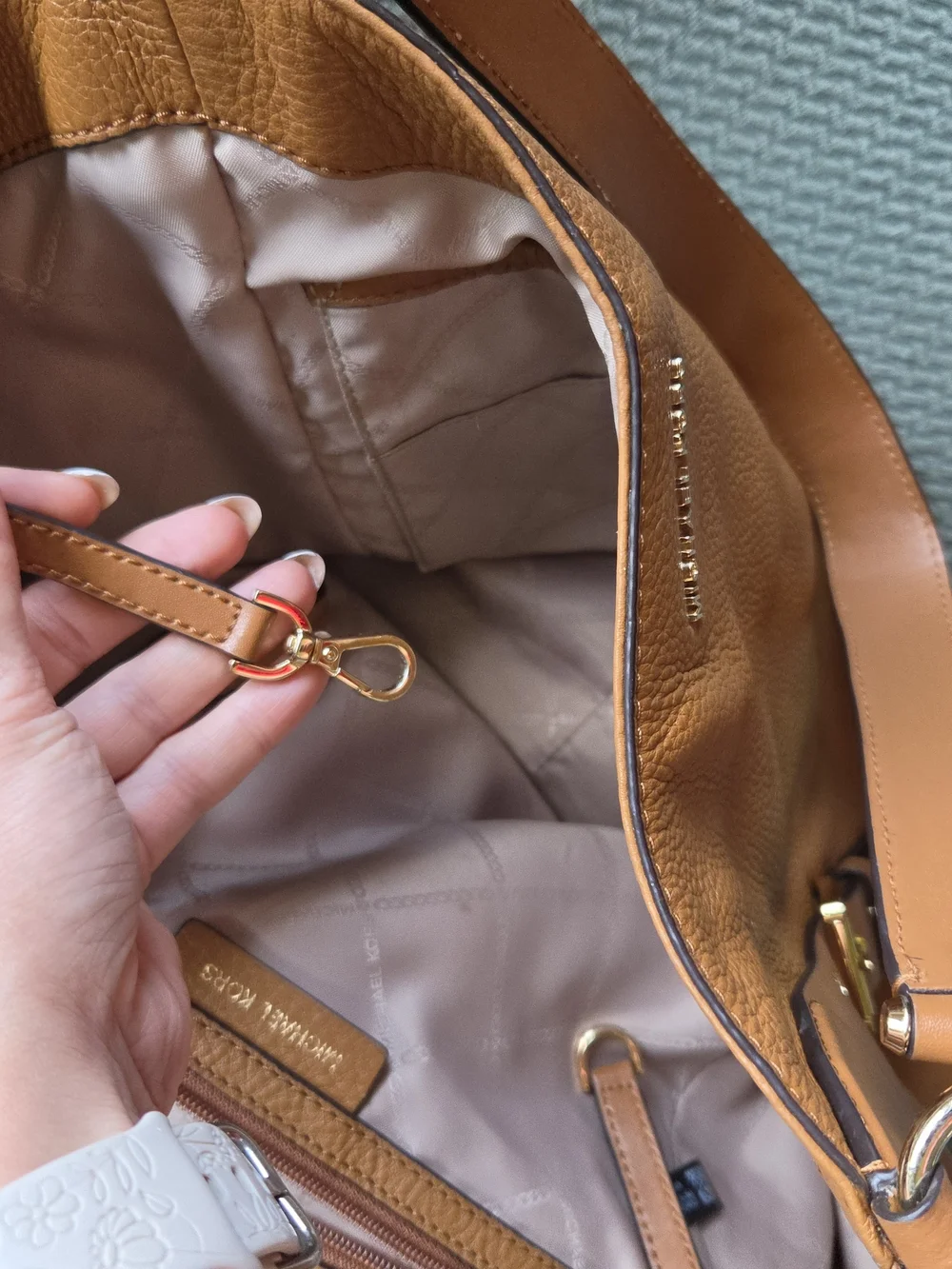 Michael Kors Cognac Pebbled Leather Shoulder Bag with Gold Hardware